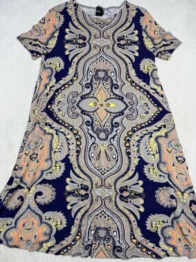 ASOS Paisley Damask Print Shift T-Shirt Dress Short Sleeve Womens Size 8 US
